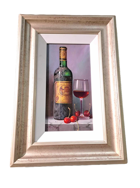 Wine Bottle & Glass with Cherries - Original 15 x 8