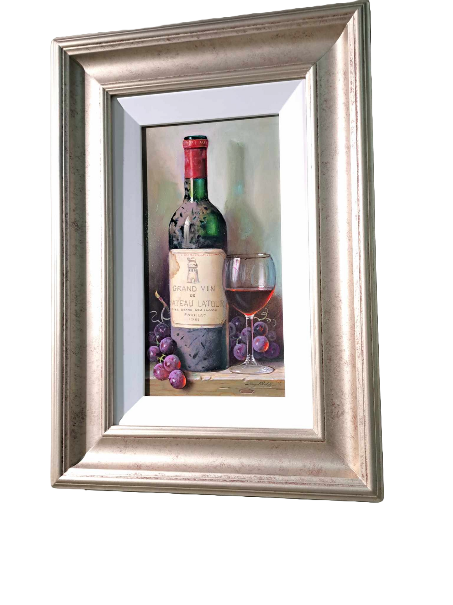 Wine Bottle & Glass with Grapes - Original 15 x 8