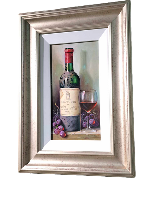 Wine Bottle & Glass with Grapes - Original 15 x 8