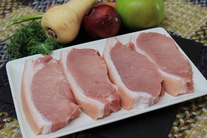 Home-reared Pork Loin Chops £14.50kg 650g (Approx. £9.43)
